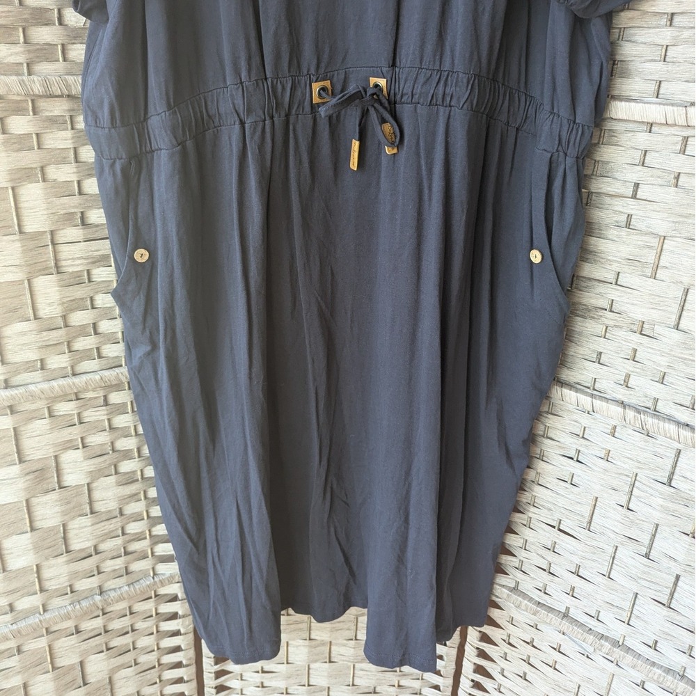 Ulla Popken T-Shirt Dress Navy Blue Organic Cotton Drawstring Sz 24/26 Pockets - Picture 2 of 10